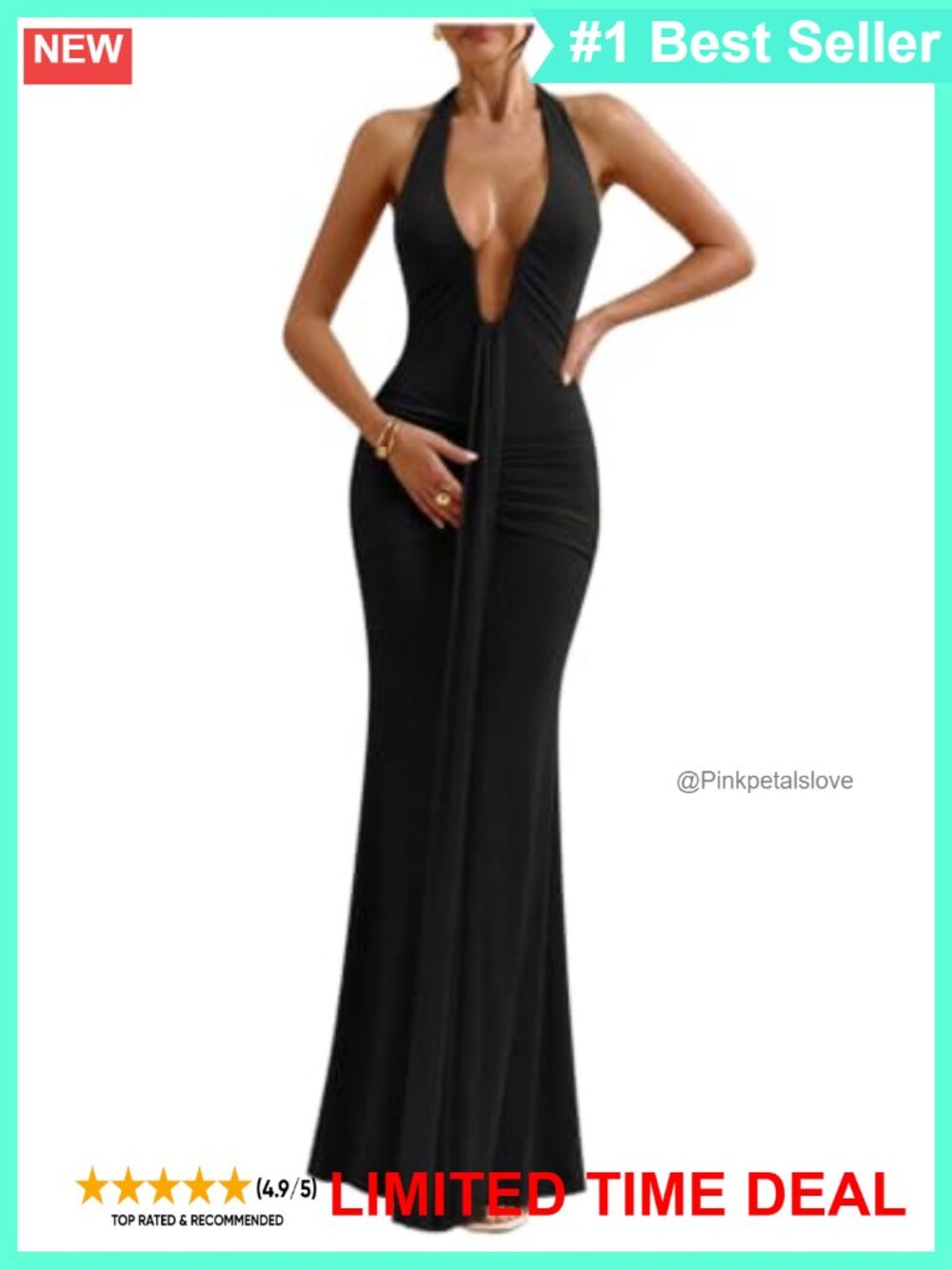 SweatyRocks Halter Deep V Neck Backless Bodycon Maxi Cocktail Dress